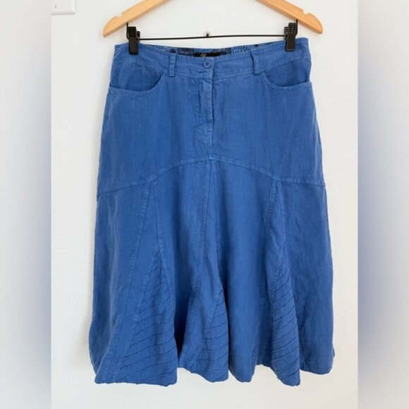 NWT Peruzzi Made in Italy Linen Blue A-Line Midi Skirt size EU 40 - Picture 2 of 6